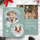 Modern merry Christmas pawliday pets fun 3 photos Holiday Card<br><div class="desc">Share the joy of the season with our Paw-liday Cheer Christmas Photo Greeting Card! This modern and playful design features two adorable pet dog photos in circle masks, surrounded by festive text conveying tail-wagging excitement. The paw mark, lightly dusted with snow, adds a charming touch on an editable ice blue...</div>