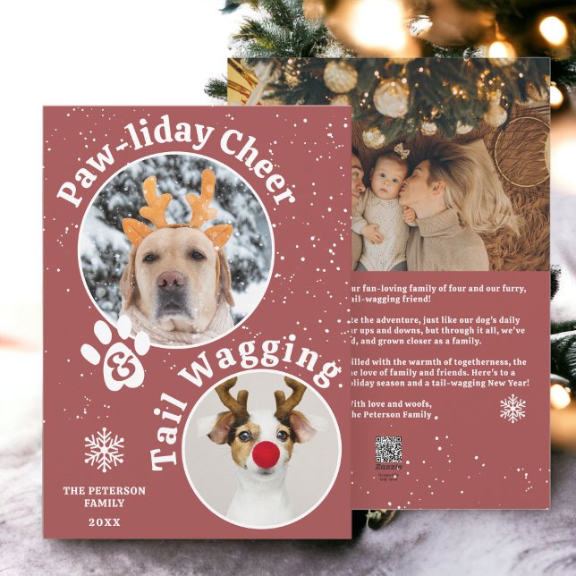 Modern merry Christmas pawliday pets fun 3 photos Holiday Card (Modern merry Christmas pawliday pets fun 3 photos Holiday Card)