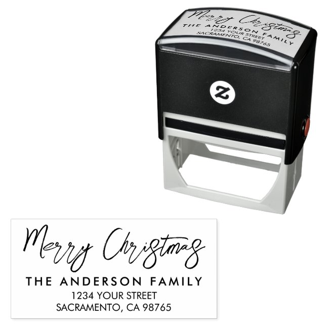Modern Merry Christmas Personalized Holiday  Self-inking Stamp (In Situ)