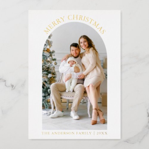 Modern Merry Christmas Photo Arch Gold Foil Holiday Card