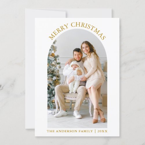 Modern Merry Christmas Photo Arch Gold Holiday Card