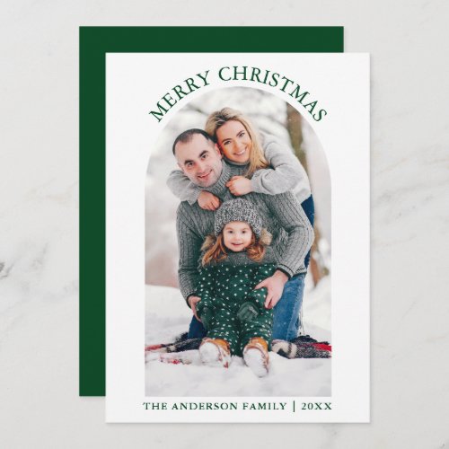 Modern Merry Christmas Photo Arch Green Holiday Card