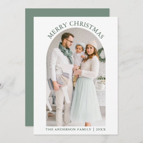 Modern Merry Christmas Photo Arch Sage Green Holiday Card