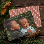 Modern merry Christmas photo card one picture<br><div class="desc">Use our faux foil "Merry Christmas" and "Happy New Year" photo Christmas cards with one picture to wish your friends and family a Merry Christmas. A coordinating pattern backer is included. You may remove the stripes and add additional photos. Go to the "Personalize This Template" section then click the "Click...</div>