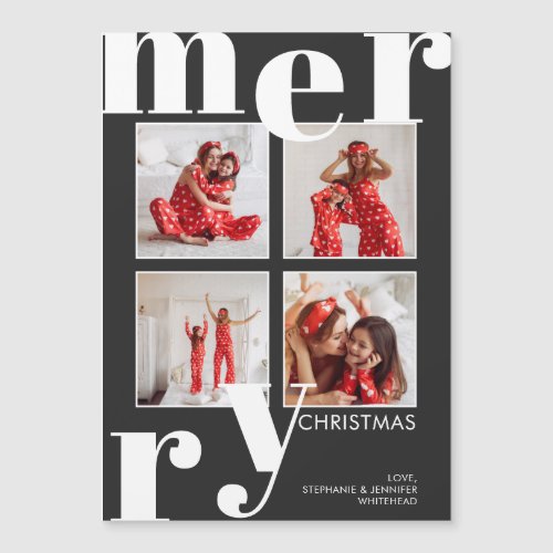 Modern Merry Christmas Photo Collage Black