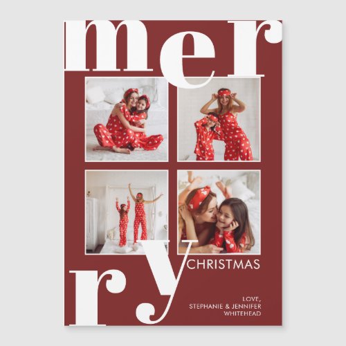 Modern Merry Christmas Photo Collage Burgundy