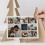 Modern Merry | Christmas Photo Collage Card<br><div class="desc">Modern Christmas photo collage card features eight photos arranged in a grid layout,  with your personal holiday message and names in white on rich navy blue. A simple and minimal design that shows off your favorite photos. Cards reverse to a pale grey and white snowflake pattern.</div>