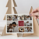 Modern Merry | Christmas Photo Collage Card<br><div class="desc">Modern Christmas photo collage card features eight photos arranged in a grid layout,  with your personal holiday message and names in white on cranberry red. A simple and minimal design that shows off your favorite photos. Cards reverse to a dark red and white snowflake pattern.</div>