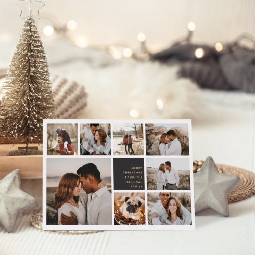 Modern Merry  Christmas Photo Collage Foil Holiday Card