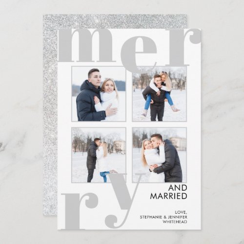 Modern Merry Christmas Photo Collage Grey Holiday Card