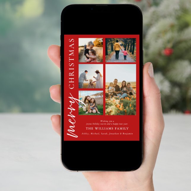 Modern Merry Christmas Photo Collage Holiday Card (Front Digital)