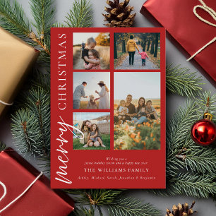 Modern Merry Christmas Photo Collage Holiday Card