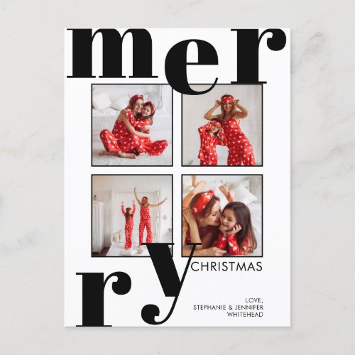 Modern Merry Christmas Photo Collage Holiday Postcard
