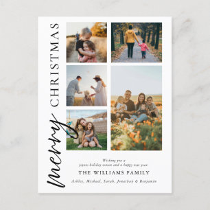 Modern Merry Christmas Photo Collage Holiday Postcard