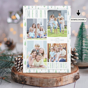 Modern MERRY CHRISTMAS Photo Collage Trees Holiday Card