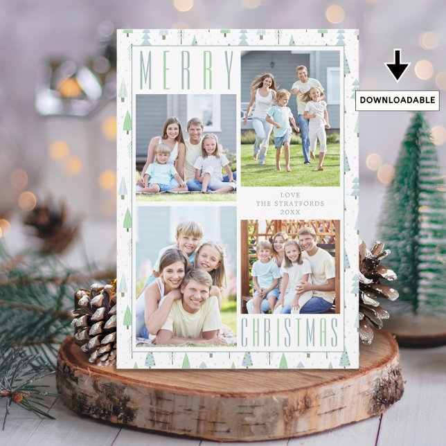 Modern MERRY CHRISTMAS Photo Collage Trees Holiday Card (Creator Uploaded)
