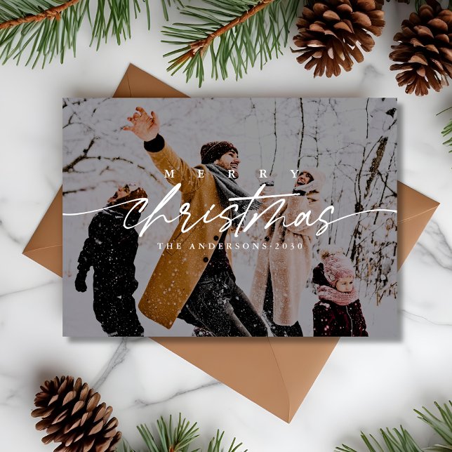 Modern Merry Christmas Photo | Dark Overlay  Holiday Card (Creator Uploaded)
