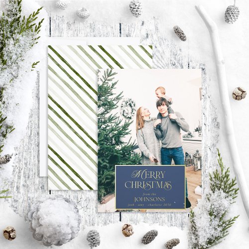 Modern Merry Christmas Photo Foil Holiday Card