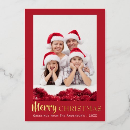 Modern Merry Christmas Photo Foil Holiday Card