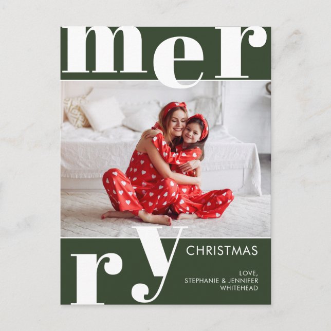 Modern Merry Christmas Photo Forest Green Holiday Postcard (Front)