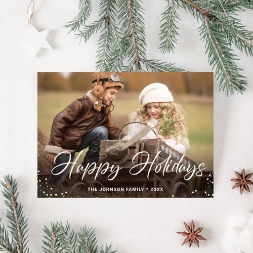 Modern Merry Christmas PHOTO Greeting QR code Holiday Card