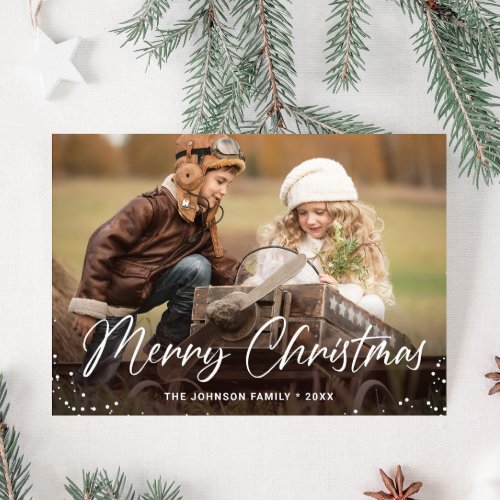 Modern Merry Christmas PHOTO Greeting QR code Holiday Card