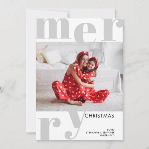 Modern Merry Christmas Photo Grey Holiday Card