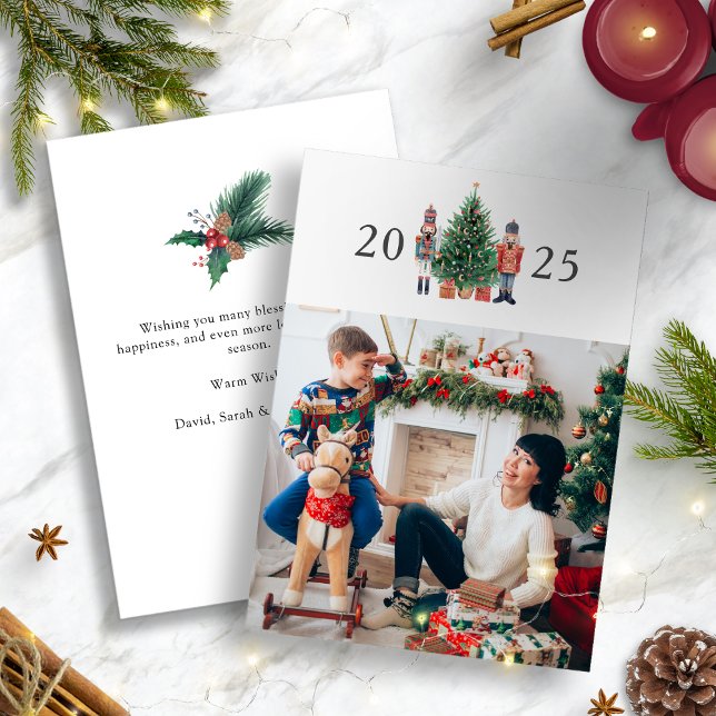 Modern Merry Christmas Photo Holiday Card (2025 Nutcracker Modern White Merry Christmas Photo Holiday Card
)