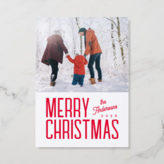 Modern Merry Christmas Photo Letterpress Photo Cards