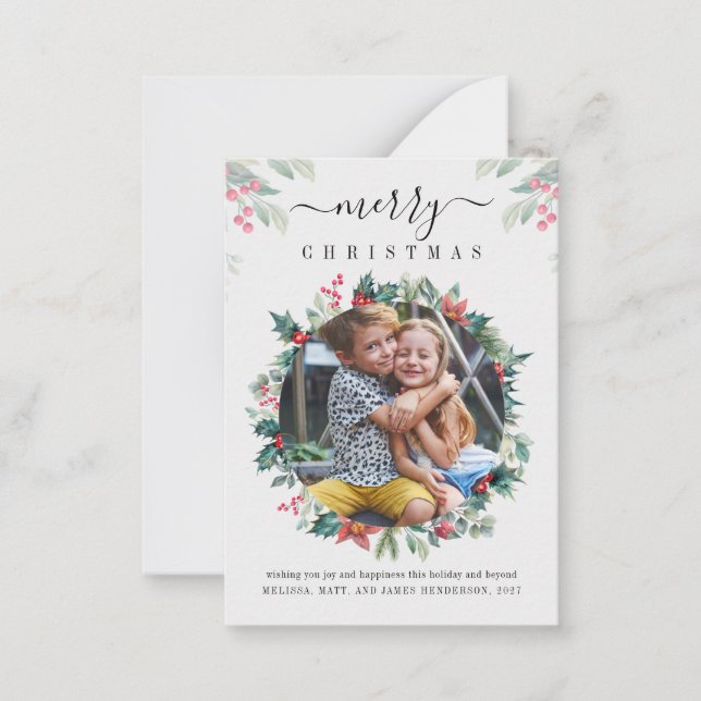 Modern Merry Christmas Photo Note Card (Front)