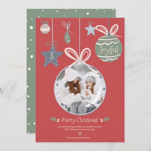Modern Merry Christmas photo ornament illustration Holiday Card