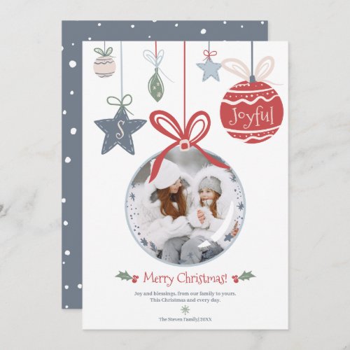 Modern Merry Christmas photo ornament illustration Holiday Card