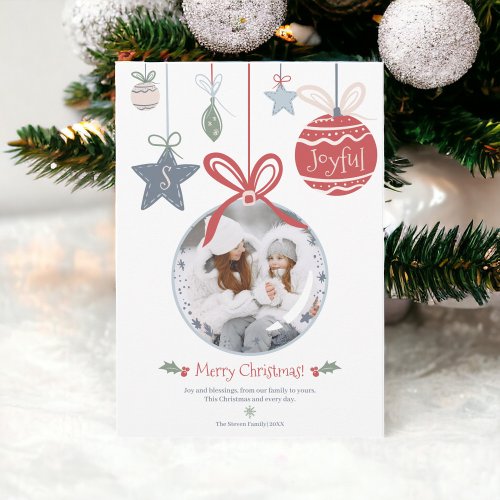 Modern Merry Christmas photo ornament illustration Holiday Card