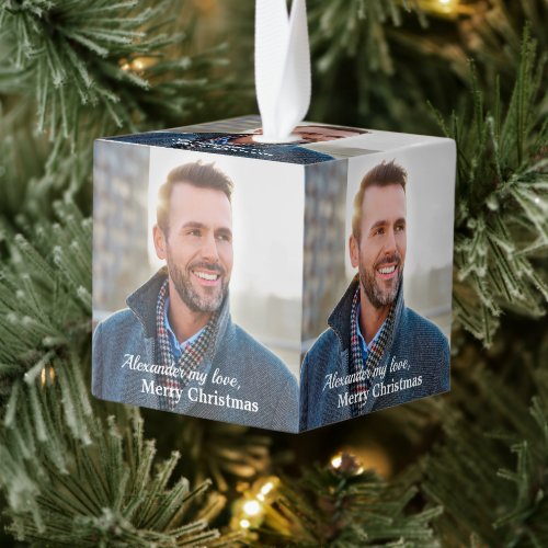 Modern Merry Christmas Photo Personalize Cube Ornament