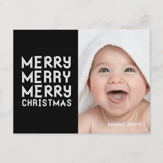 MODERN MERRY CHRISTMAS PHOTO POSTCARD BLACK (Front)