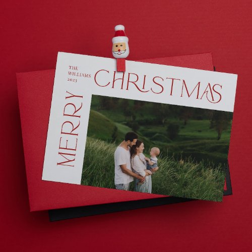 Modern Merry Christmas Photo Red Typography Holiday Card