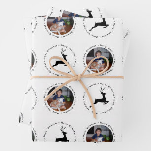 Modern Merry Christmas Photo Reindeer Pattern Wrapping Paper Sheets