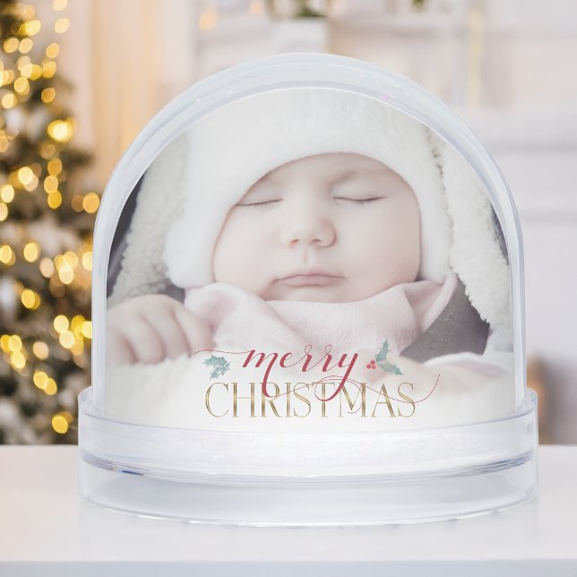 Modern Merry Christmas Photo Snow Globe (Creator Uploaded)