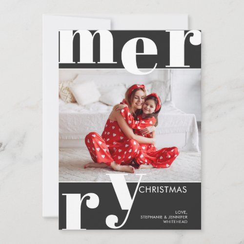 Modern Merry Christmas Photo Soft Black Holiday Card