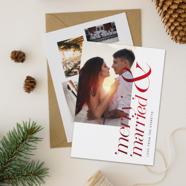 Modern Merry Christmas Photo Stylish Red Foil Holiday Card (Creator Uploaded)