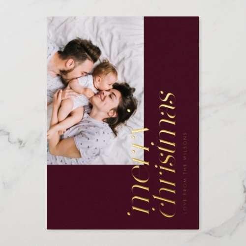 Modern Merry Christmas Photo Stylish Traditional Foil Holiday Card