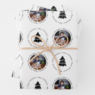 Modern Merry Christmas Photo Tree Pattern Wrapping Paper Sheets