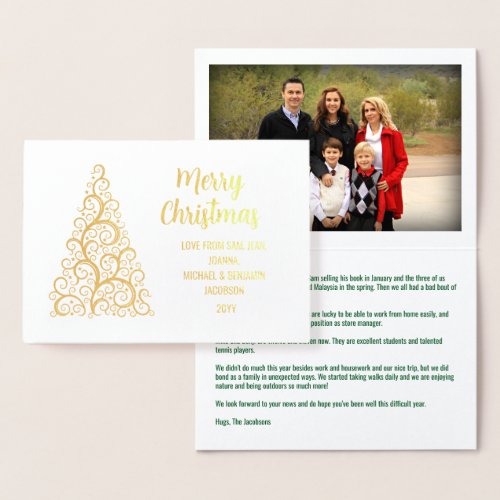 Modern Merry Christmas Photo Xmas Tree Letter Gold Foil Card