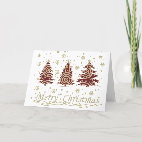 modern merry christmas pine trees holiday card