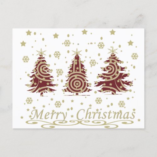 modern merry christmas pine trees holiday postcard