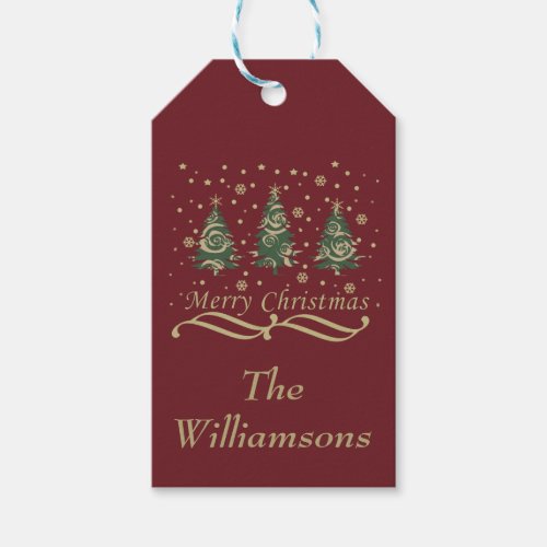modern merry christmas pine trees Personalized Gift Tags