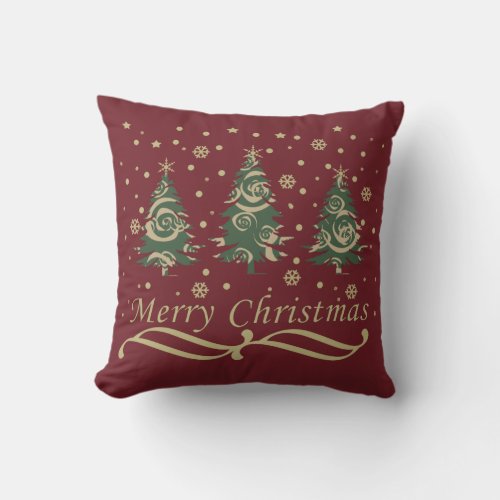 modern merry christmas pine trees throw pillow