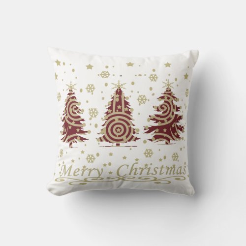 modern merry christmas pine trees throw pillow
