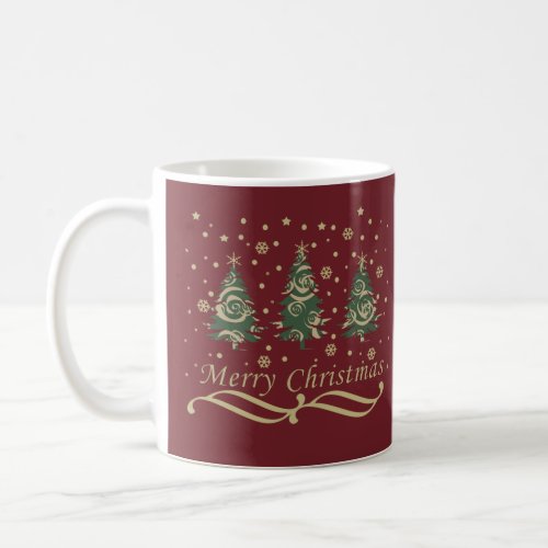 modern merry christmas pines trees coffee mug