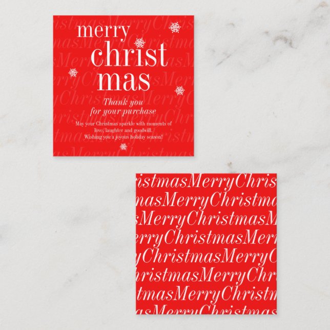 Modern Merry Christmas purchase thank you Square Business Card (Front/Back)